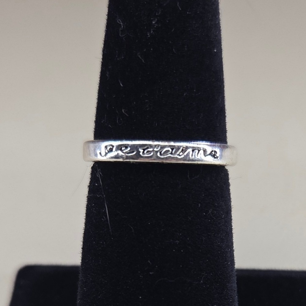 Silver Tone Je t'aime Script Engraved Band Ring Minimalist Stackable Size 7 0369